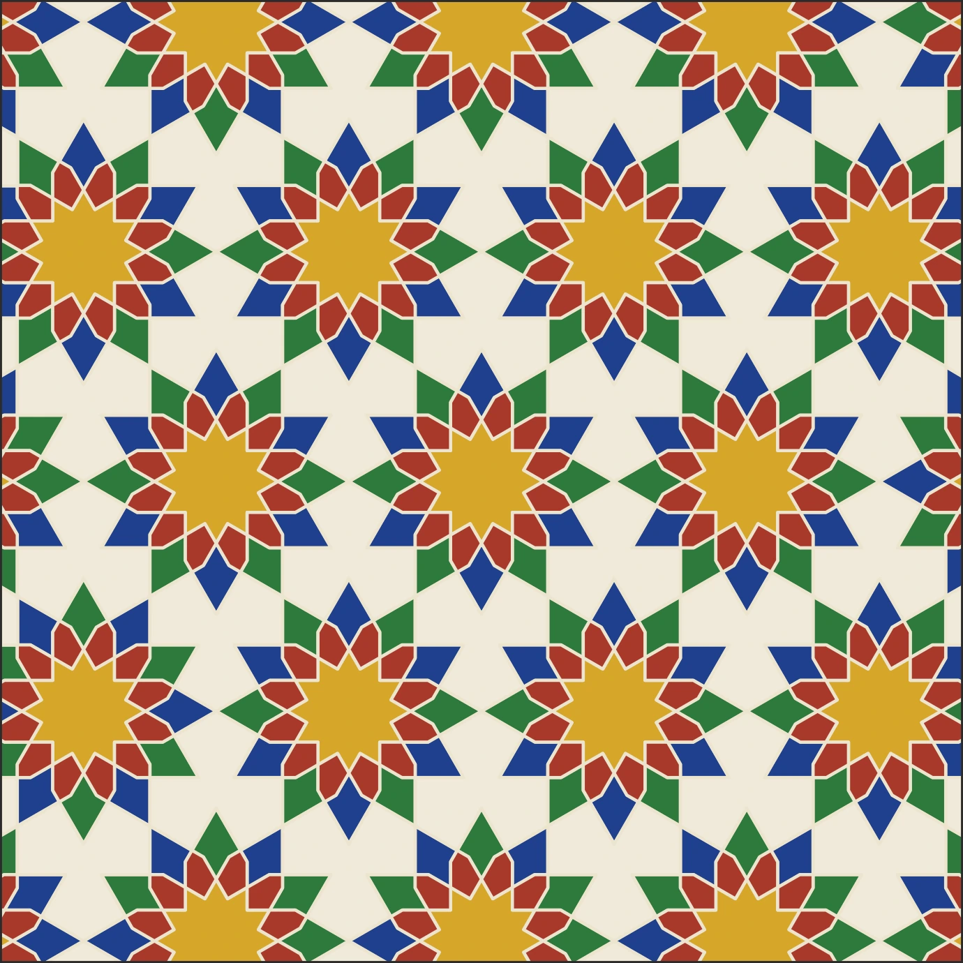 Twelve-point rosettes in a net, an original illustrated geometry study